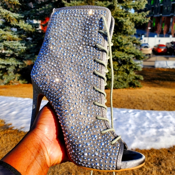 Rhinestone strap up heels - Picture 1 of 14
